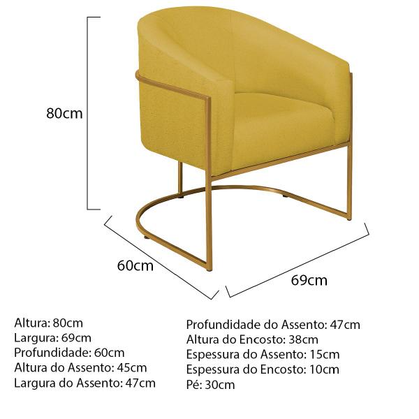 Imagem de Kit 02 Poltronas Decorativas Sala de Estar Recepção Luiza Base de Ferro Dourado Suede - Amarena Móveis