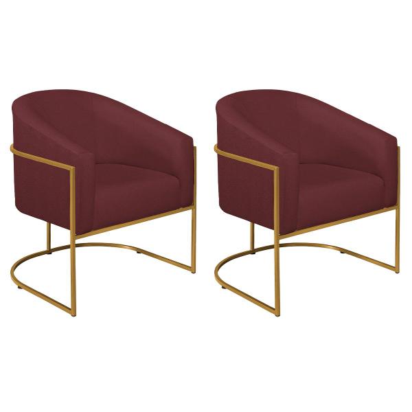 Imagem de Kit 02 Poltronas Decorativas Sala de Estar Recepção Luiza Base de Ferro Dourado Suede - Amarena Móveis