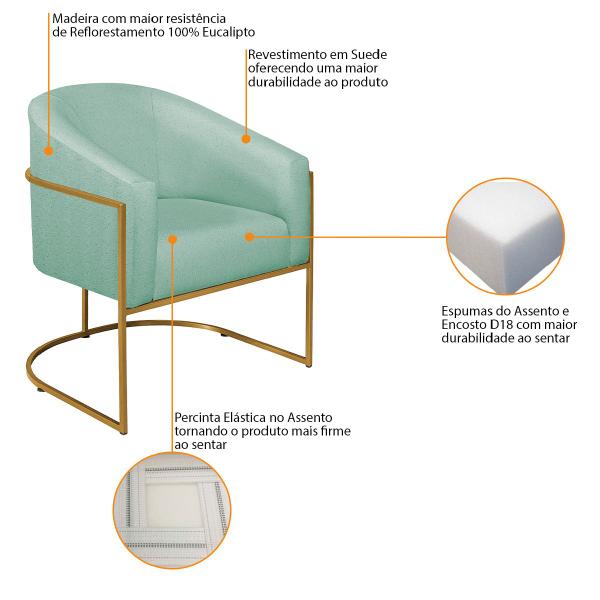 Imagem de Kit 02 Poltronas Decorativas Sala de Estar Recepção Luiza Base de Ferro Dourado Suede - Doce Sonho Móveis