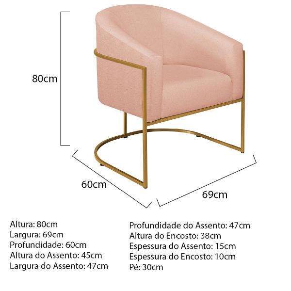 Imagem de Kit 02 Poltronas Decorativas Sala de Estar Recepção Luiza Base de Ferro Dourado Suede - Doce Sonho Móveis