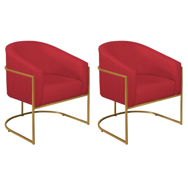 Imagem de Kit 02 Poltronas Decorativas Sala de Estar Recepção Luiza Base de Ferro Dourado Suede - Doce Sonho Móveis