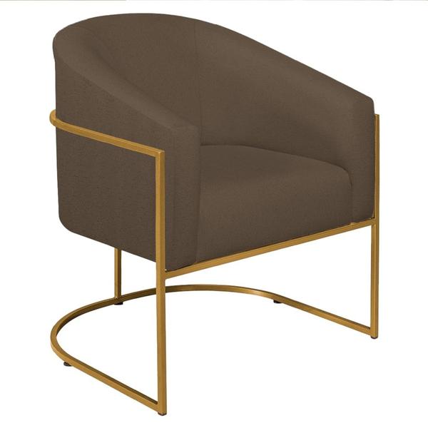 Imagem de Kit 02 Poltronas Decorativas Sala de Estar Recepção Luiza Base de Ferro Dourado Suede Marrom - Amarena Móveis