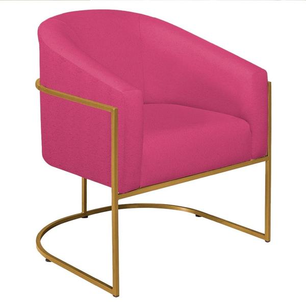 Imagem de Kit 02 Poltronas Decorativas Sala de Estar Recepção Luiza Base de Ferro Dourado Suede Pink - Amarena Móveis