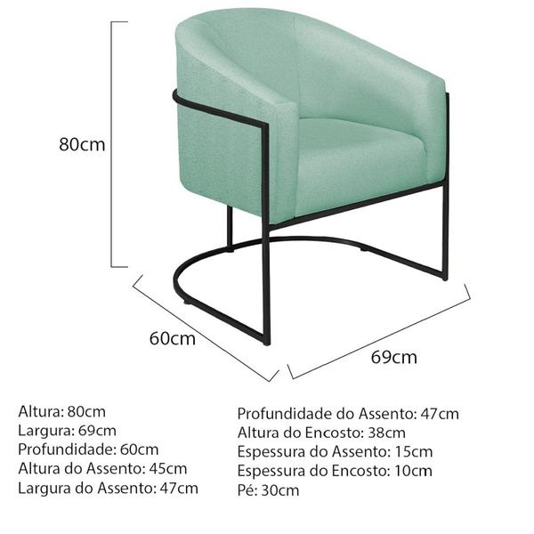 Imagem de Kit 02 Poltronas Decorativas Sala de Estar Recepção Luiza Base de Ferro Preto Suede Azul Tiffany - Amarena Móveis