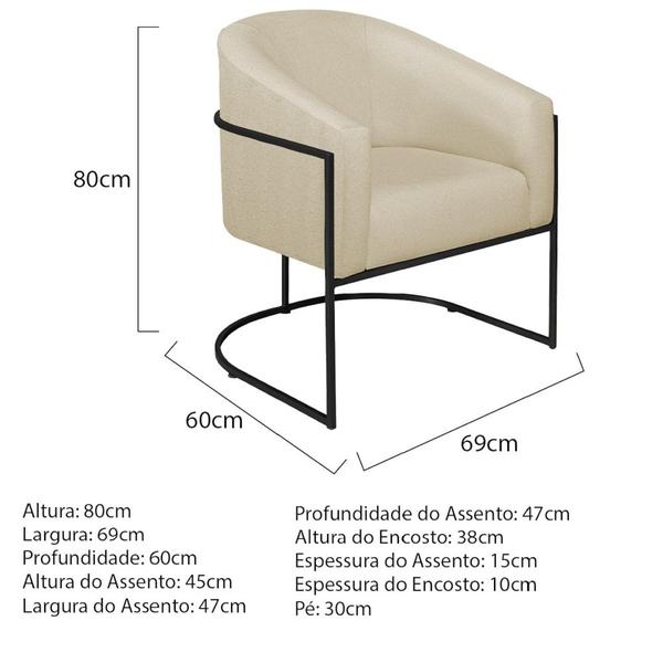 Imagem de Kit 02 Poltronas Decorativas Sala de Estar Recepção Luiza Base de Ferro Preto Suede Bege - Amarena Móveis