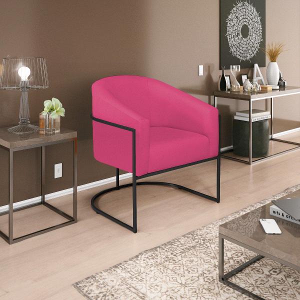 Imagem de Kit 02 Poltronas Decorativas Sala de Estar Recepção Luiza Base de Ferro Preto Suede - Doce Sonho Móveis