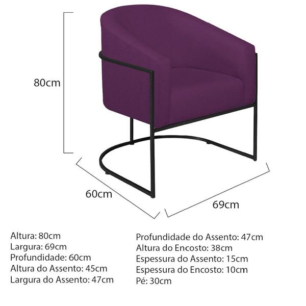 Imagem de Kit 02 Poltronas Decorativas Sala de Estar Recepção Luiza Base de Ferro Preto Suede Roxo - Amarena Móveis