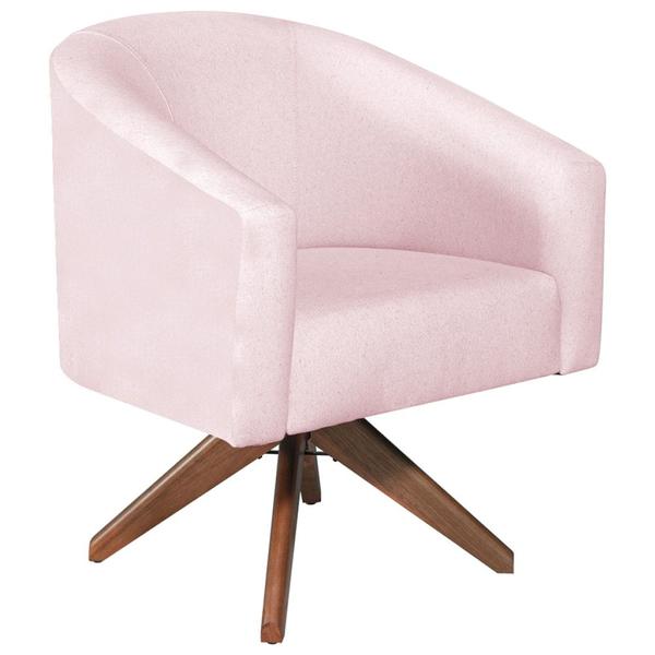 Imagem de Kit 02 Poltronas Decorativas Sala de Estar Recepção Luiza Base Giratória de Madeira Suede Rosa Bebê - Amarena Móveis