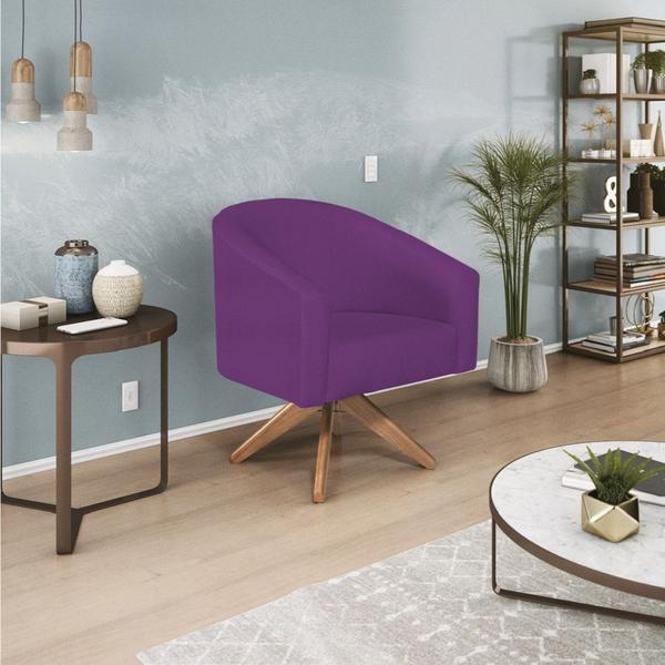 Imagem de Kit 02 Poltronas Decorativas Sala de Estar Recepção Luiza Base Giratória de Madeira Suede Roxo - Amarena Móveis