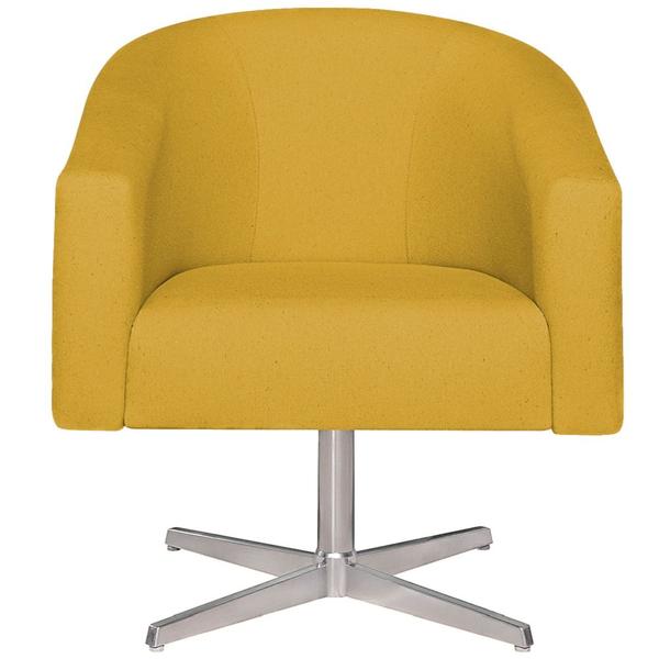 Imagem de Kit 02 Poltronas Decorativas Sala de Estar Recepção Luiza Base Giratória de Metal Suede Amarelo - Amarena Móveis