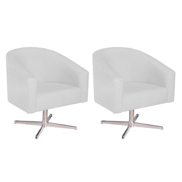 Imagem de Kit 02 Poltronas Decorativas Sala de Estar Recepção Luiza Base Giratória de Metal Suede Branco - Amarena Móveis