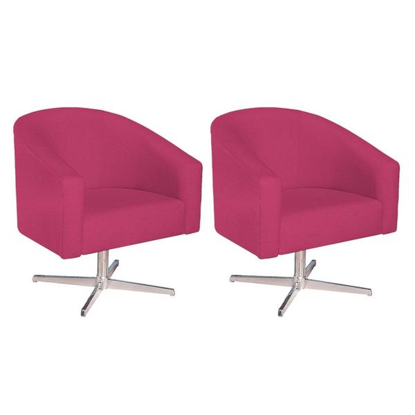 Imagem de Kit 02 Poltronas Decorativas Sala de Estar Recepção Luiza Base Giratória de Metal Suede Pink - Amarena Móveis