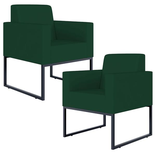 Imagem de Kit 02 Poltronas Decorativas Sala e Recepção Base Fixa Metal Helô L02 Suede Verde Musgo - Lyam Decor