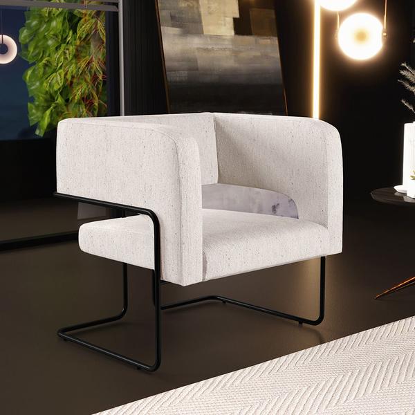 Imagem de Kit 02 Poltronas Decorativas Scarlett D02 Base de Aço Preto Linho Cru C-443 - Lyam Decor