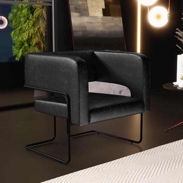 Imagem de Kit 02 Poltronas Decorativas Scarlett D02 Base de Aço Preto Material Sintético Preto B-159 - Lyam Decor