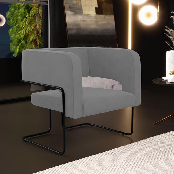 Imagem de Kit 02 Poltronas Decorativas Scarlett D02 Base de Aço Preto Veludo Cinza C-317 - Lyam Decor