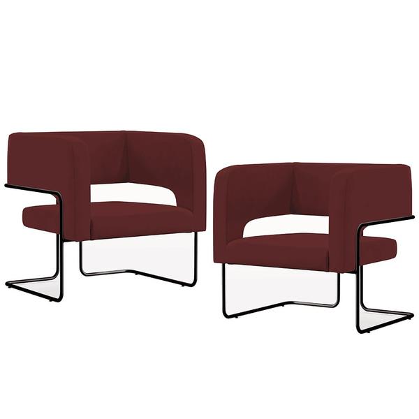 Imagem de Kit 02 Poltronas Decorativas Scarlett D02 Base de Aço Preto Veludo Marsala C-278 - Lyam Decor