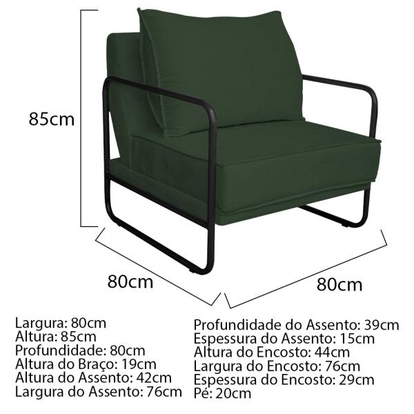 Imagem de Kit 02 Poltronas Decorativas Sevilha Base de Ferro Preta Linho