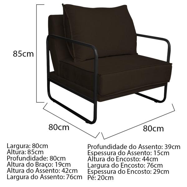 Imagem de Kit 02 Poltronas Decorativas Sevilha Base de Ferro Preta Sintético