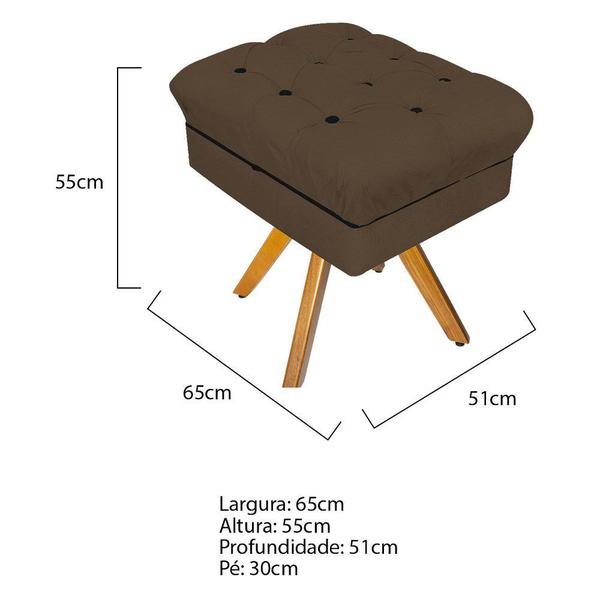 Imagem de Kit 02 Poltronas e 01 Puff Mariana Base Giratória de Madeira Suede Marrom - Amarena Móveis