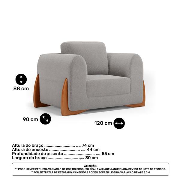 Imagem de Kit 02 Poltronas e 01 Sofá Bloom 160cm 02 Lugares com Pés de Madeira Bouclê Cinza - Abmaza