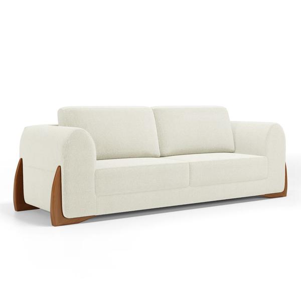 Imagem de Kit 02 Poltronas e 01 Sofá Bloom 160cm 02 Lugares com Pés de Madeira Bouclê Off White - Abmaza