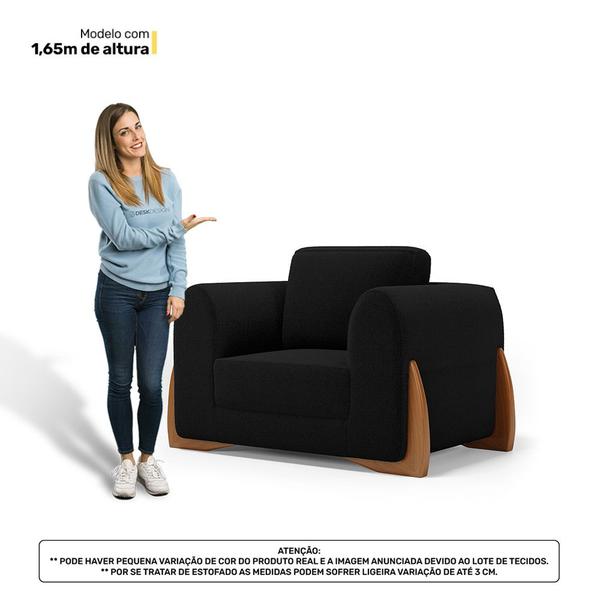 Imagem de Kit 02 Poltronas e 01 Sofá Bloom 160cm 02 Lugares com Pés de Madeira Bouclê Preto - Desk Design