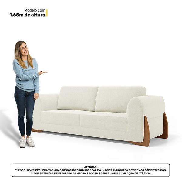 Imagem de Kit 02 Poltronas e 01 Sofá Bloom 180cm 02 Lugares com Pés de Madeira Bouclê Off White - Abmaza