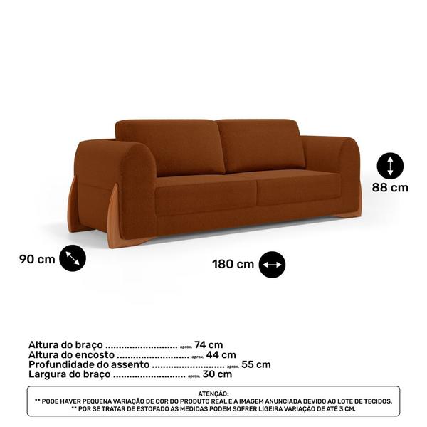 Imagem de Kit 02 Poltronas e 01 Sofá Bloom 180cm 02 Lugares com Pés de Madeira Bouclê Terracota - Abmaza