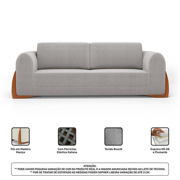 Imagem de Kit 02 Poltronas e 01 Sofá Bloom 200cm 03 Lugares com Pés de Madeira Bouclê Cinza - Abmaza