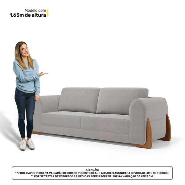 Imagem de Kit 02 Poltronas e 01 Sofá Bloom 200cm 03 Lugares com Pés de Madeira Bouclê Cinza - Desk Design