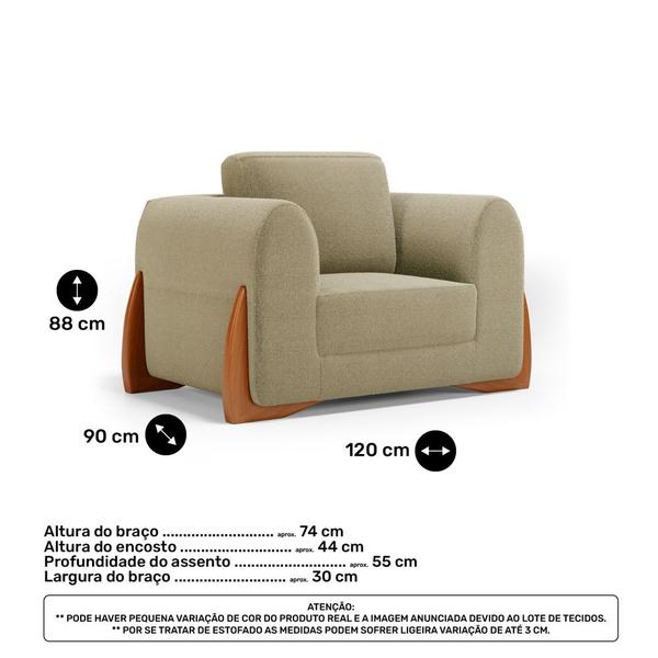 Imagem de Kit 02 Poltronas e 01 Sofá Bloom 220cm 03 Lugares com Pés de Madeira Bouclê Bege - Desk Design