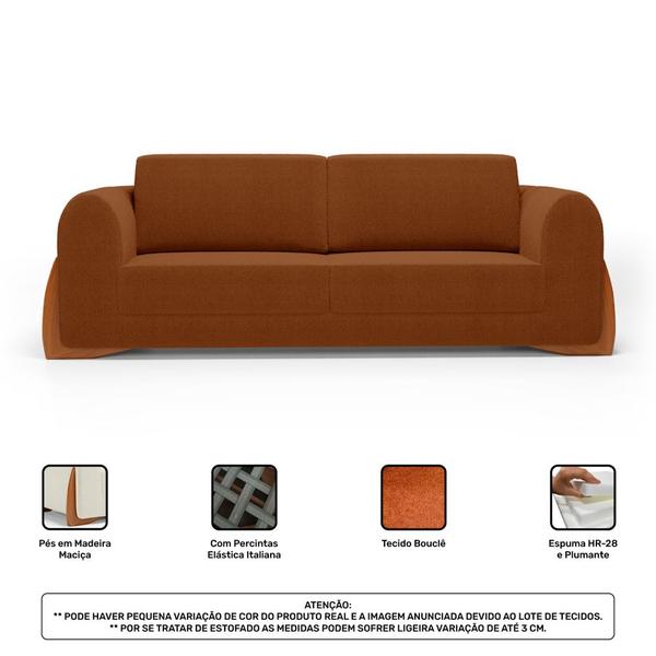 Imagem de Kit 02 Poltronas e 01 Sofá Bloom 220cm 03 Lugares com Pés de Madeira Bouclê Terracota - Abmaza