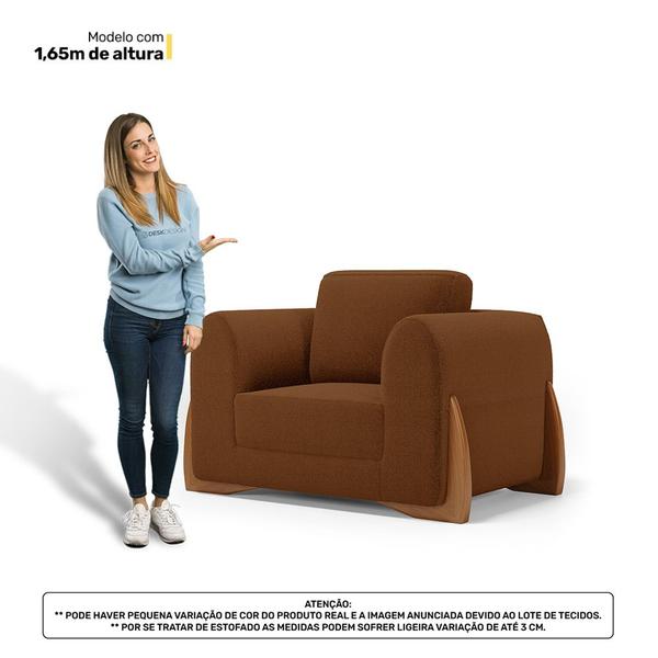 Imagem de Kit 02 Poltronas e 01 Sofá Bloom 220cm 03 Lugares com Pés de Madeira Bouclê Terracota - Desk Design