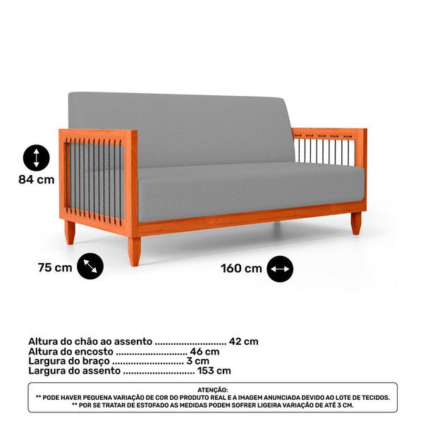 Imagem de Kit 02 Poltronas e 01 Sofá Samoa Madeira Maciça com Cordas Náutica Linho Cinza - Abmaza