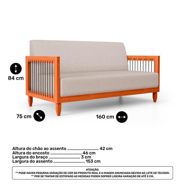 Imagem de Kit 02 Poltronas e 01 Sofá Samoa Madeira Maciça com Cordas Náutica Linho Rústico Areia - Desk Design