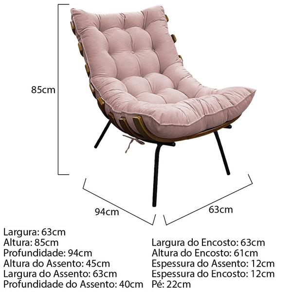 Imagem de Kit 02 Poltronas e 02 Puffs Costela Base Fixa Suede - Amarena Móveis