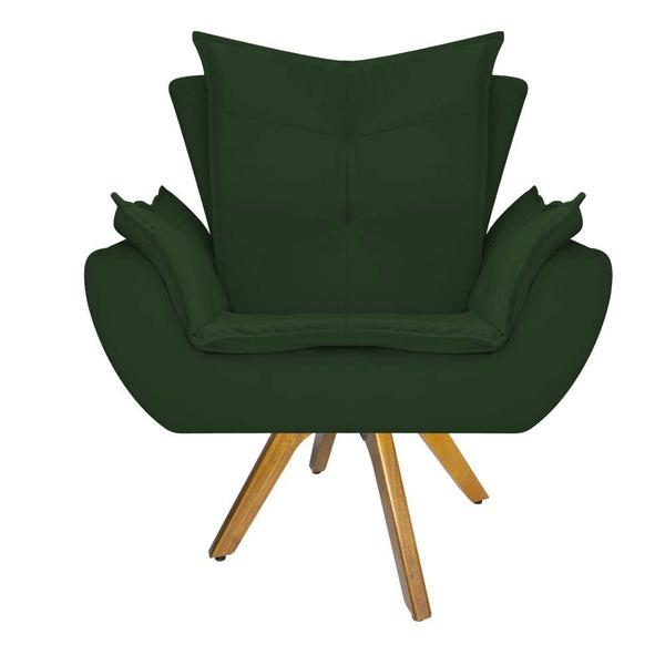 Imagem de Kit 02 Poltronas e 02 Puffs Fenzzi Base Giratória de Madeira Suede Verde - DAMAFFÊ MÓVEIS