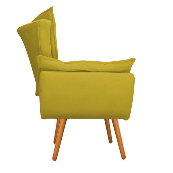 Imagem de Kit 02 Poltronas e 02 Puffs Fenzzi Pés Palito Mel Sala de Estar Quarto Suede Amarelo - KDAcanto Móveis