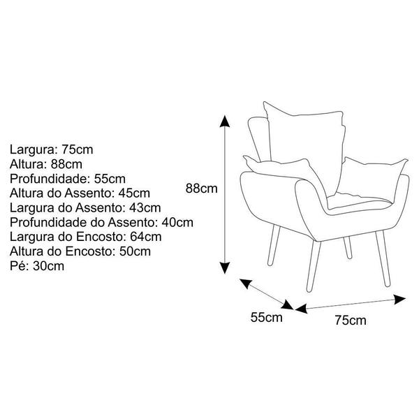 Imagem de Kit 02 Poltronas e 02 Puffs Fenzzi Pés Palito Mel Sala de Estar Quarto Suede Azul Turquesa - DAMAFFÊ MÓVEIS