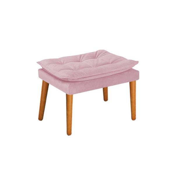 Imagem de Kit 02 Poltronas e 02 Puffs Fenzzi Pés Palito Mel Sala de Estar Quarto Suede Rosa Bebê - DAMAFFÊ MÓVEIS