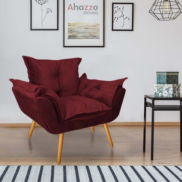 Imagem de Kit 02 Poltronas e Namoradeira Opala Para Sala de Estar Recepção Suede Vermelho - Ahazzo Móveis