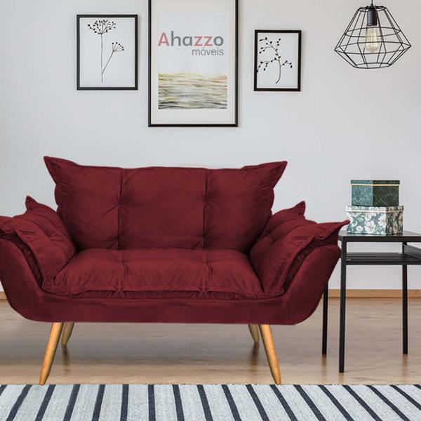 Imagem de Kit 02 Poltronas e Namoradeira Opala Para Sala de Estar Recepção Suede Vermelho - Ahazzo Móveis