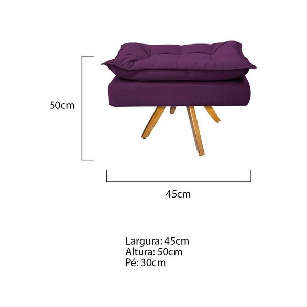 Imagem de Kit 02 Poltronas e Puff Apolo Base Giratória de Madeira Suede Roxo - DAMAFFÊ MÓVEIS