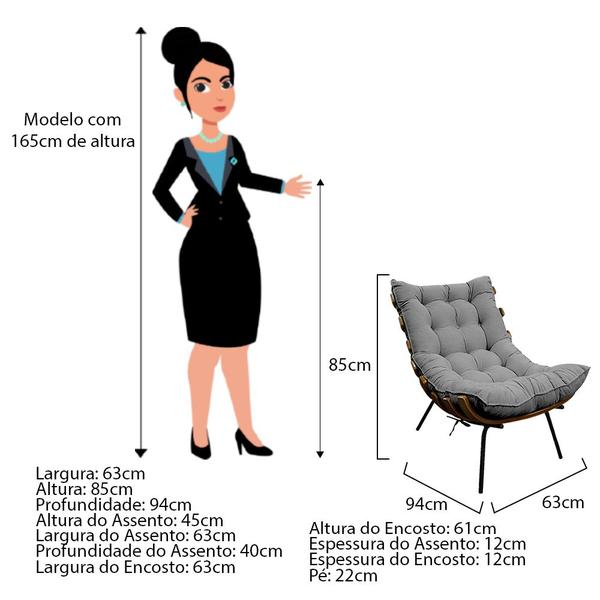 Imagem de Kit 02 Poltronas e Puff Costela Base Fixa Corano - Amarena Móveis