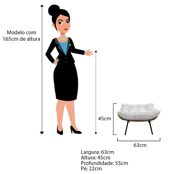 Imagem de Kit 02 Poltronas e Puff Costela Base Fixa Sintético - Doce Sonho Móveis