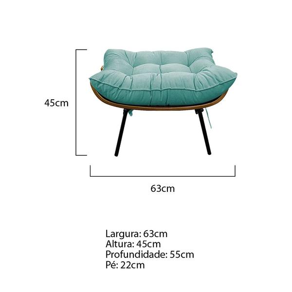 Imagem de Kit 02 Poltronas e Puff Costela Base Fixa Suede Azul Tiffany - Doce Sonho Móveis