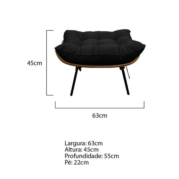 Imagem de Kit 02 Poltronas e Puff Costela Base Fixa Suede Preto - Doce Sonho Móveis