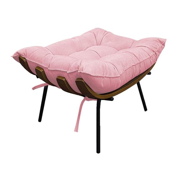 Imagem de Kit 02 Poltronas e Puff Costela Base Fixa Suede Rosa Bebê - ADJ Decor