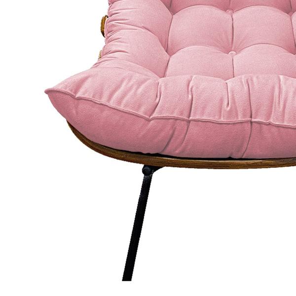 Imagem de Kit 02 Poltronas e Puff Costela Base Fixa Suede Rosa Bebê - ADJ Decor